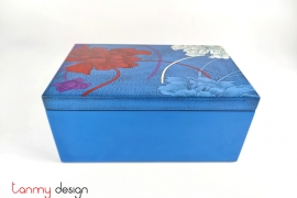 Blue rectangle lacquer box hand-painted with carnation 17x27xH13 cm
